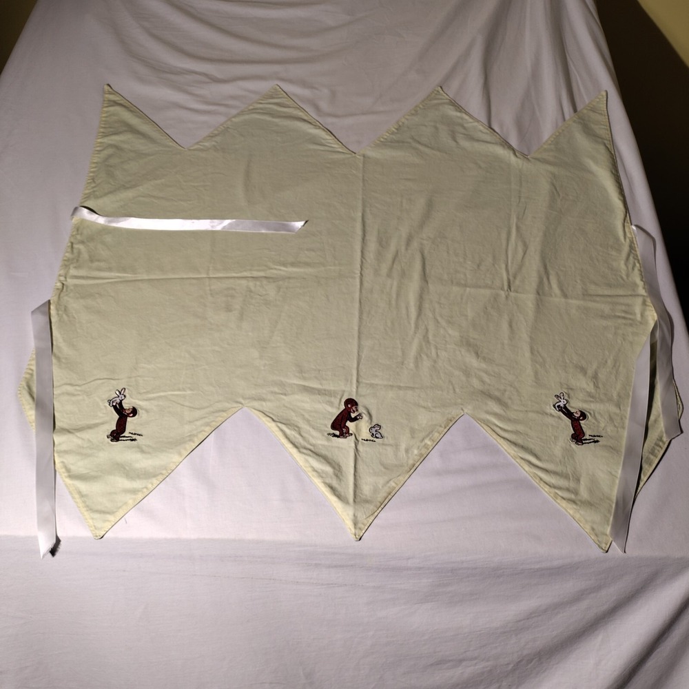Curious George Monkey holding Rabbit Blanket Yellow Blue Ribbons